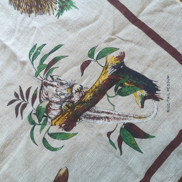 Vtg. 60s Wildlife of Australia Large Linen Square 48' with Animal Print - Picture 7 of 16